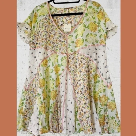 FREE PEOPLE Wildflower Airy Cotton Patchwork Oversized Minidress w/Slip NWT - Picture 10 of 16